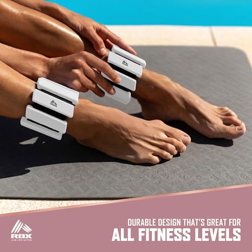 RBX Adjustable Ankle & Wrist Weights, Customizable for Pilates, Yoga, Walking, Barre, Home Workouts & Strength Training - color: White