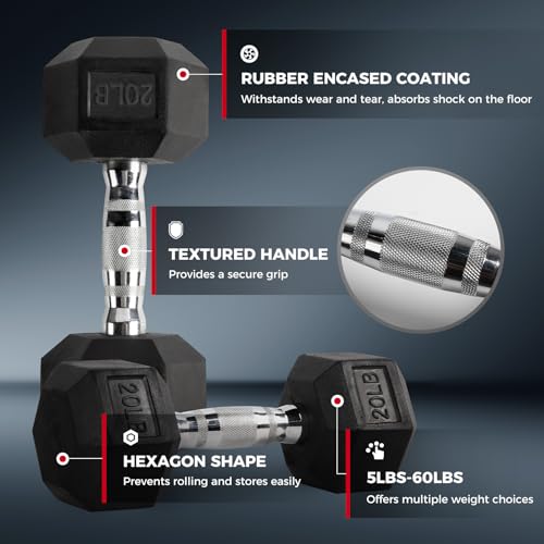 RitFit Rubber Coated Hex Dumbbell Set with Rack, 5-780LB for Home Gym Strength Training, Anti-Slip Knurled Handle, Hexagon Anti-Roll, Heavy-Duty Storage Rack - style: 2 X 5 LBS