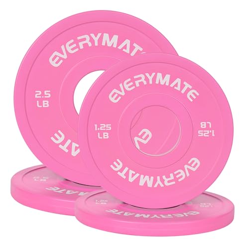 EVERYMATE Change Weight Plates 1.25LB 2.5LB 5LB Set Fractional Olympic Bumper Plates for Cross Training Steel Insert Strength Training - color: 7.5LB(1.25+2.5)x2, size: Pink