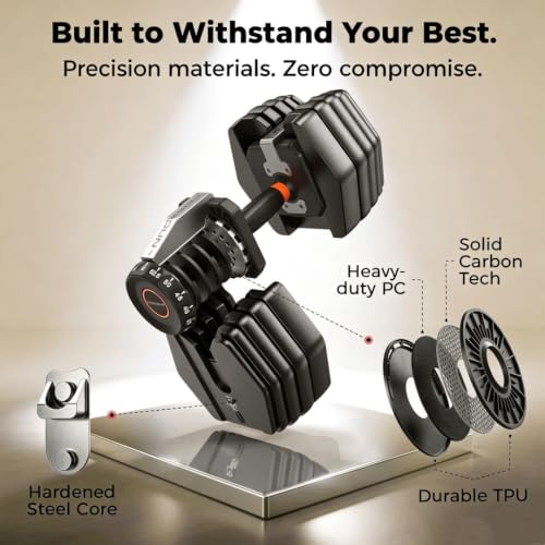 FEIERDUN DB1 QuickDial Adjustable Dumbbell Set, 15-in-1 Adjustable Weights with Storage Box & App, 105lb/52.5lb Quick Change for Drop Set, Superset & HIIT Home Gym, Non-Slip Handles, 3-year Aftersale Service