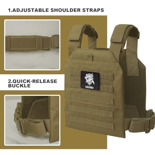Adjustable Weighted Vest for Men Women – Tactical Vest for Rucking, HIIT & CrossFit, Fits 10x12 Plates, 600D Breathable Weight Vest & Exercise Vest for Strength Training, Weights Not Included - color: Khaki