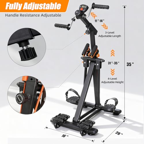 Arm and Leg Pedal Exerciser for Seniors - Seated Pedal Exerciser with Leg Swing Exercise, Arm Rope Pull Exercise&Foot Massage, Stroke Recovery Pedal Exercise Equipment for Elderly, with Digital Display