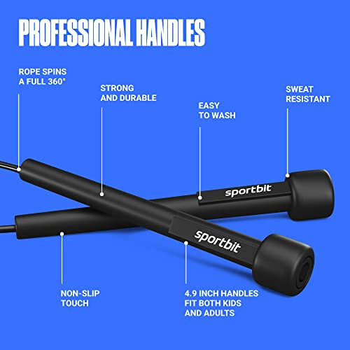 SPORTBIT Adjustable Jump Rope for Fitness and Exercise | Fitness and Exercise, Cardio, Boxing, and Weight Loss, Speed Rope, Men & Women - color: Duo Black