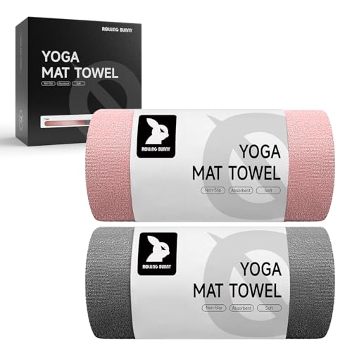 Yoga Mat Towel - Non-Slip Microfiber for Hot Yoga & Pilates | Super Absorbent, Lightweight & Machine Washable 72"x25" (Pink + Gray)