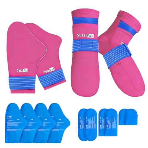 SuzziPad Cold Therapy Socks & Hand Ice Pack Gloves for Chemo Care Package for Women, Chemotherapy Plantar Fasciitis Relief, Neuropathy, Arthritis, L, Bright Pink - size: L