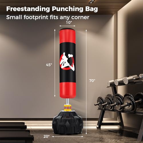 Goplus Freestanding Punching Bag, 70" Heavy Boxing Bag w/Fillable Base, 12 Suction Cups, Shock Absorbers, Kickboxing Bag with Stand for Men Women Adults Teens MMA Boxing Training Muay Thai