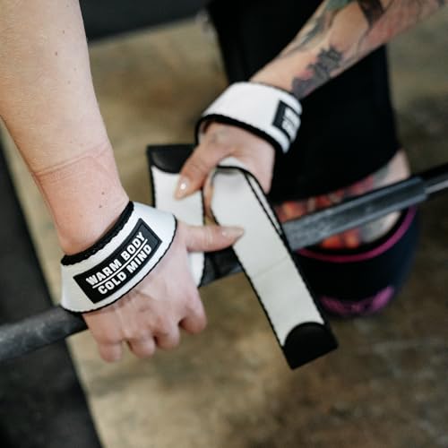 WARM BODY COLD MIND V2 Lifting Wrist Straps for Weightlifting - Hand Straps for Powerlifting, Weight Lifting, Bodybuilding Functional/Cross Training, Deadlift Gym Bar, Cotton - color: White Poly