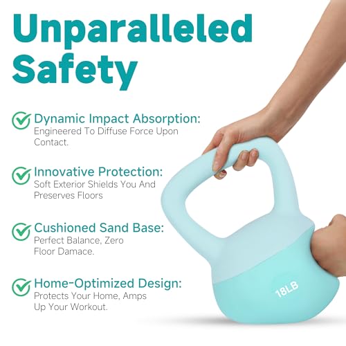 Leikefitness Soft Kettlebells,Weights for Women and Men,Home workout. | Color Coded Anti Slip Grip Kettlebell,Cushioned Impact-Resistant Base,Wide Handle Design - color: GREEN, size: 18 pounds