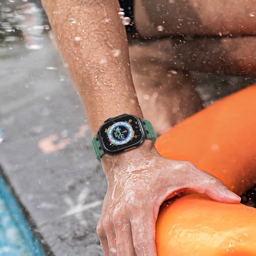 Ocean Silicone Sport Band - Compatible with Apple Watch Ultra 2/Ultra Bands 49mm 45mm 44mm for Men Women, Breathable Soft Waterproof Strap for iWatch Ultra 2, iWatch Ultra Series 10 46mm SE/9/8/7/6 - color: Ocean/Grass Green/Black