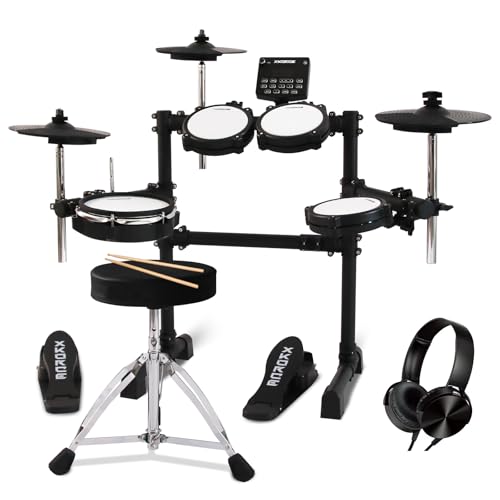 Electronic Drum Set Electric Drum Kit with 4 Quiet Mesh Pads, 360 Sounds, 2 Pedals, Headphones, Sticks, Dual Bluetooth function, Suit for Beginner - size: Bhp70
