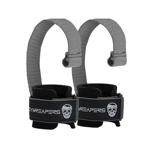 Gymreapers Weight Lifting Straps With Dowel - Wrist Straps for Weightlifting - Workout Deadlift Wrist Weights - Reinforced Stitching & Padded Fit Gym Accessories for Strength & Gym Hand Grip - color: Gray