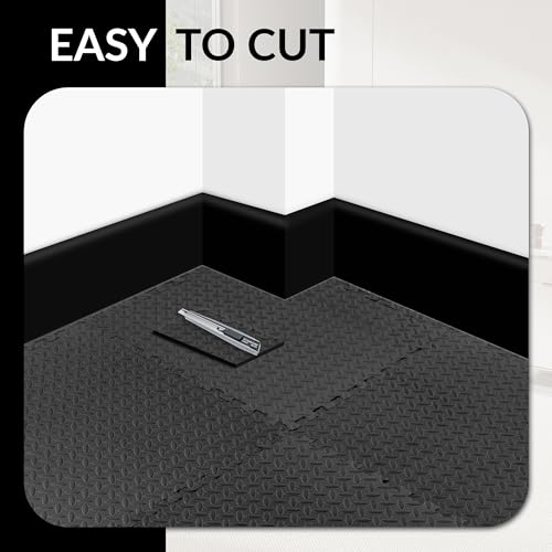 Fitvids Puzzle Exercise Gym Flooring Mat, 1/2" Thick High-Density EVA Interlocking Tiles Workout Mat for Home Gym, Fitness Equipment, MMA, Gymnastics, 6-Piece Shock-Absorbing Exercise Mat (24 Sq Ft) - color: Midnight, style: 1/2" Thick, 6 Tiles (24 Sq Ft)