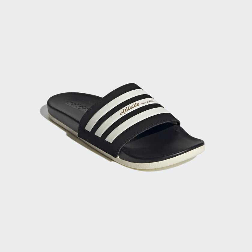 adidas Women's Adilette Comfort Slides - color: Core Black/Wonder White/Gold Metallic, size: 19 Women/18 Men