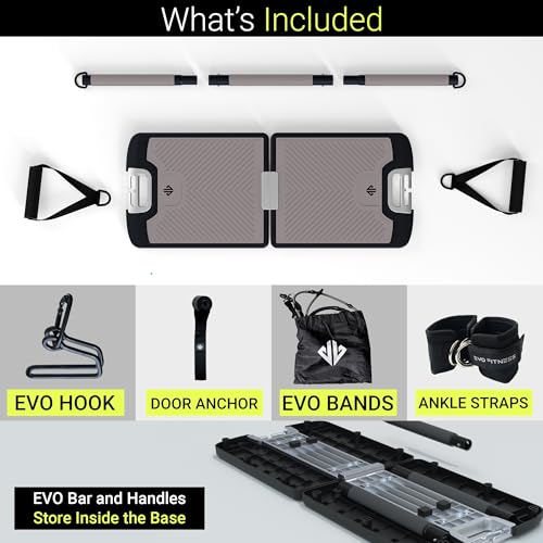 EVO Gym - Portable Home Gym Strength Training Equipment, At Home Gym | All in One Gym - Resistance Bands, Base Holds Gym Bar & Handles for Travel | Portable Gym & Home Exercise Equipment - style: Elite - 10 Bands (320 Pounds)