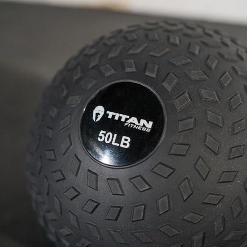 Titan Fitness Rubber Tread Slam Ball, Dead Bounce, Weight Workout - Throw, Catch, Slam, Twist - style: 50 lb