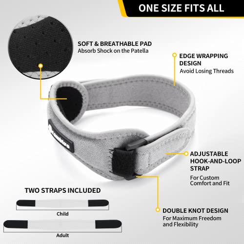 CAMBIVO 2 Pack Patella Tendon Knee Straps, Knee Brace for Women & Men with Extra Straps, Patella Bands for Pain Relief, Osgood Schlatter, Jumper’s Knee, Tendonitis, Running, Basketball, Volleyball - color: Gray