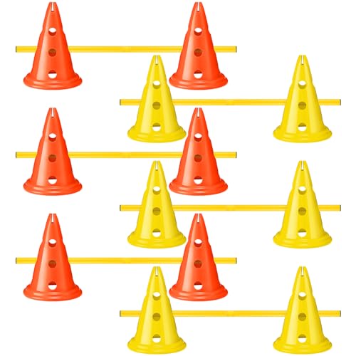 Dog Agility Hurdle Cone Set Dog Agility Course Backyard Set with Height Adjustable Include 12 Cones 6 Rods Training Equipment for Pet Obstacle Course Outdoor Games(Yellow, Yellow) - color: Yellow, Yellow