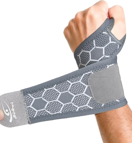 HiRui Upgraded 3D Knit Breathable Wrist Brace Wrist Wrap, Extended Length Adjustable Compression Strap, Elastic Support for Wrist Pain Relief, Carpal Tunnel, Sports, Gym & Daily Use (2, Gray) - color: Gray