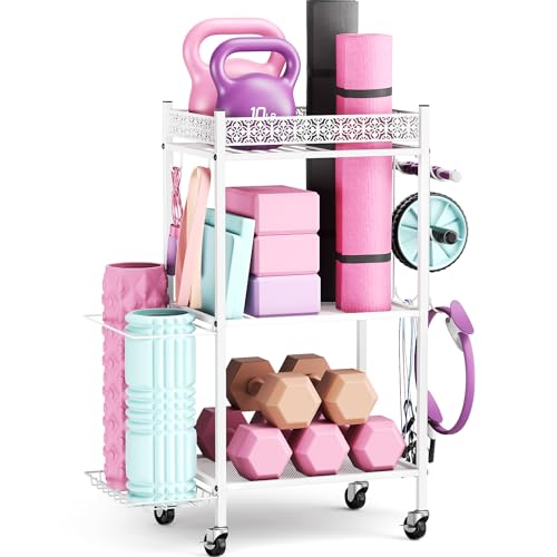 Yoga Mat Storage Rack, Home Gym Storage Rack, VOPEAK Workout Storage for Yoga Mat, Foam Roller, Gym Organizer Gym Equipment Storage for Home Exercise and Fitness Gear - color: WHITE
