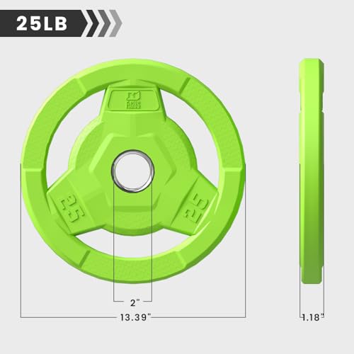 Color Coded 2-Inch Rubber Coated Olympic Grip Plate for Barbell,Solid Cast Iron Weight Plates for Strength Training, Weightlifting, Home Gym, 2.5/5/10/15/25/35/45 LB, Single and Pair - color: 25LB-PAIR