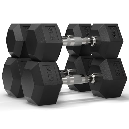 Mikolo Dumbbell Sets with Rack, Rubber Hex Dumbbells, Multiple Choices in 160/200/380/450/550LB, Hand Weights with Chrome Handle for Strength Training - style: 100LB SET (20/30LB Pairs)