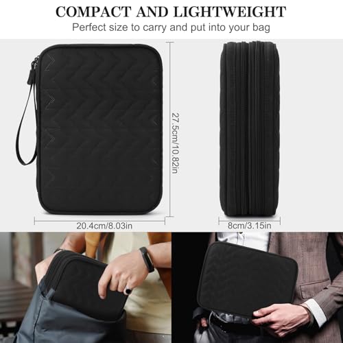 FYY Electronic Organizer, Travel Tech Pouch Bag, Extra Large, Black Quilted | Wrist Strap, Waterproof, Double Layers Electronics Travel Case for iPad, Cord, Laptop Charger, Daily and Business Trips Use - color: Black Quilted, size: Extra Large