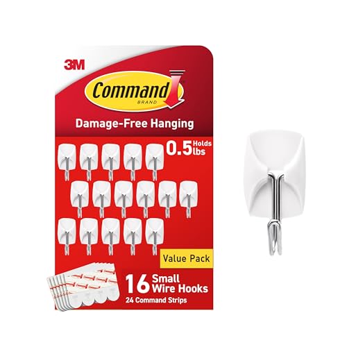 Command Small Wire Toggle Hooks, 16 Hooks and 24 Strips, Damage-Free Hanging Wall Hook with Adhesive, No Tools Required, Great for Home, Kitchen, and Office Organization, Holds up to 0.5 lb - size: Small (16 Hooks)