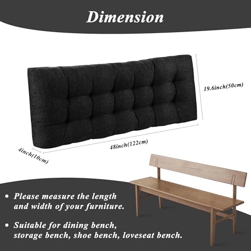 Indoor Bench Cushion for Indoor Furniture 48"x19" Black 1 Pc | Thick, Stay in Place, Textured Fabric, for Entryway Window Shoe Storage and Kitchen Bench, Comfort Sitting, Upgrade Decor - color: Black