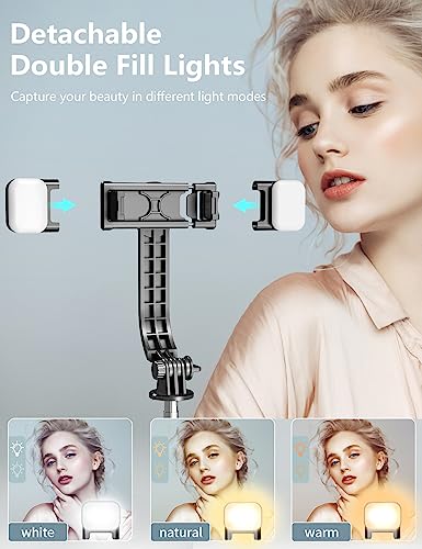 Selfie Stick Tripod with Light, 45'' Phone Tripod with Wireless Remote | Portable Travel Phone Tripod, Compatible with iPhone 16/15 Pro Max/15/14 Pro/14/13, Samsung S22/ S23 Ultra/Android Smartphone - color: Black - 45" Standard Height