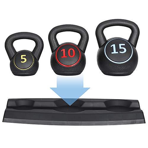 JupiterForce 3-Piece Kettlebell Set, 5lb 10lb 15lb Cast Iron Kettlebells with Storage Rack, Anti-Slip Grip, Flat Bottom for Home Gym Strength Training & Full Body Workout