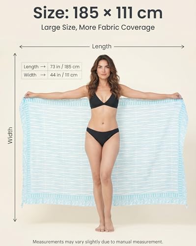 Beach Cover Ups for Women, Cotton Sarong Wrap Pareo | 100% Cotton Sarong Wraps For Women, 73 x 44 In. Pareo Beach Wrap, Bikini Cover Up, Bathing Suit Cover Up, Resort Wear - color: Athena Blue