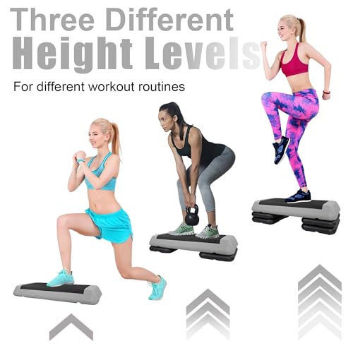 Gym Step Platform for Exercise at Home, Fitness Step for Home Workout, Adjustable Step Up Exercise Platform, Aerobic Stepper Step Platform with 4 Risers, Step Exercise Platform for Work Out - color: Black+Gery