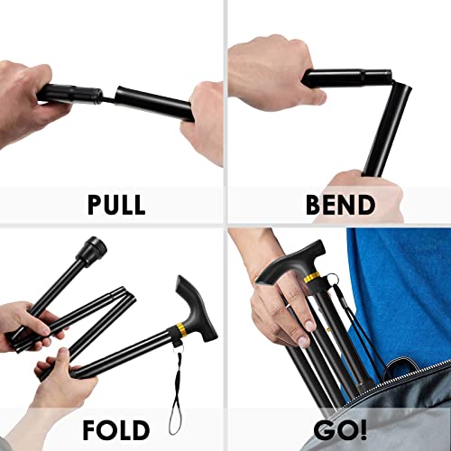 Walking Cane, Folding Cane for Man & Women, Portable Lightweight | 5-Level Adjustable Height, Collapsible Cane for Seniors Balancing Mobility Aid - color: Blue