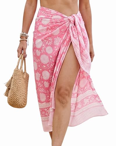 Beach Cover Ups for Women, Cotton Sarong Wrap Pareo | 100% Cotton Sarong Wraps For Women, 73 x 44 In. Pareo Beach Wrap, Bikini Cover Up, Bathing Suit Cover Up, Resort Wear - color: Schauss Pink