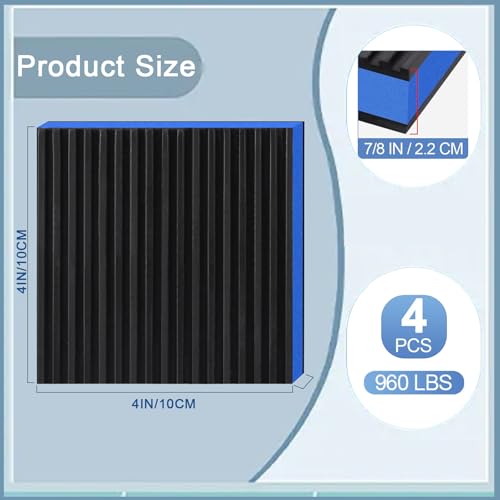 4-Pack Heavy Duty Anti Vibration Pads, 4"x4"x7/8" Thick Sorbothane Rubber Mat for Washing Machine,Treadmill,AC Condenser,Compressor (Blue)