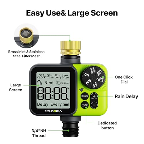 Sprinkler Timer, Brass Inlet Programmable Watering Timer for Garden Hose Fits 3/4” US Faucet, Outdoor Soaker Hose Timer w/Rain Delay/Manual/Automatic Watering, Drip Irrigation for Lawn Yard - color: Light Green