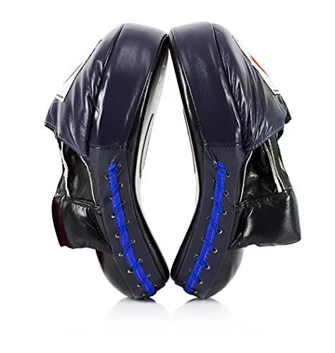 Fairtex FMV9 Contoured Focus Mitts |Striking Accuracy & Protection for Boxing, Muay Thai, Kickboxing |Ergonomic Design, Soft Padding, Secure Fit Leather - color: Black/Blue