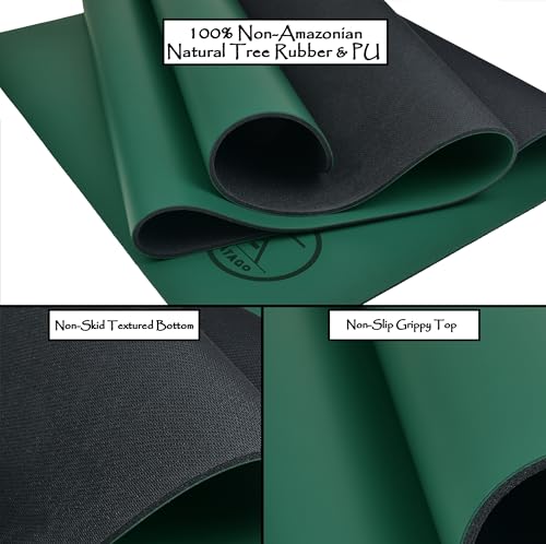 Tatago Hot Yoga Mat Non Slip-Professional Grade Natural Rubber Yoga Mat, Pliates Mat, Stretching Mat or exercise mats for home workout. Nonslip for Hot and Sweaty Classes. Includes Yoga Strap for Carrying and Stretching too. - color: Green, size: 72 Inch