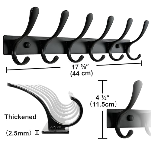 SKOLOO Coat Rack Wall Mounted - 6 Hooks, Heavy Duty, Stainless Steel, Metal Wall Hanger, Sturdy Coat Hooks for Hanging Coats, Jacket, Clothes, Hats - Black - color: Black, size: 6 Hook(1 Pack)