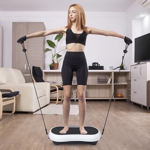 Full Body Vibration Platform Massage Machine Workout Trainer with Bluetooth Music Connection - color: White