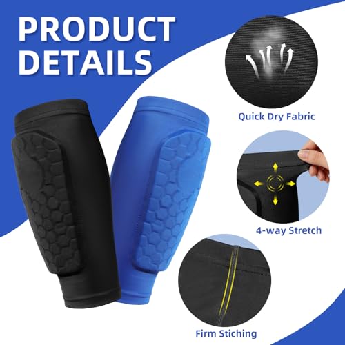 2 Pairs Soccer Shin Guards Shin Pads for Kids Youth Adult | Protective Calf Compression Sleeve with Honeycomb Pads, for Boys Girls, for Football, Ski, Baseball - color: Black+Black, size: X-Large