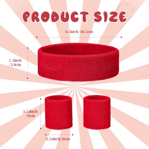 Bememo 36 Pcs Neon Sweatbands Set Soccer Party Favors Cotton Headbands Wristband Sweat Bands Soccer Mom Essentials for Football Fans Sporting Events 80 90s Glow Party - color: Red, size: Small