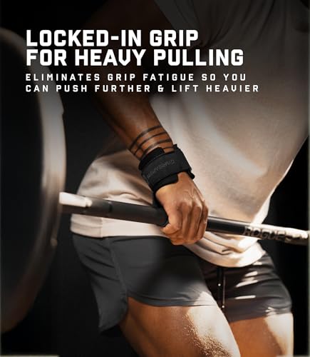 Gymreapers Weight Lifting Straps With Dowel - Wrist Straps for Weightlifting - Workout Deadlift Wrist Weights - Reinforced Stitching & Padded Fit Gym Accessories for Strength & Gym Hand Grip - color: Black/Black