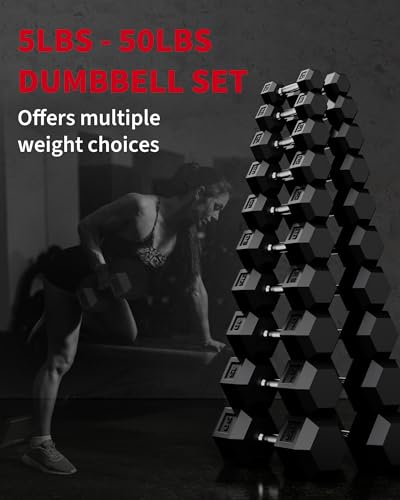 Hex Dumbbells Set of 2 Rubber Encased Cast Iron Weights Textured Carbon | Steel, Durable, Home, Versatile