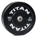 Titan Fitness Economy Series Black Olympic Bumper Plates, Durable Rubber Exterior with Steel Core, Weightlifting and Strength Training Weight Plate - size: 100 LB Single