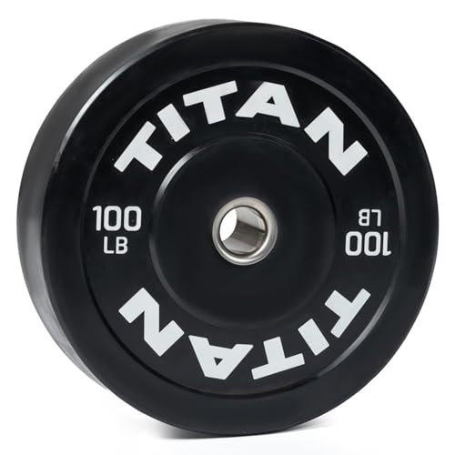 Titan Fitness Economy Series Black Olympic Bumper Plates, Durable Rubber Exterior with Steel Core, Weightlifting and Strength Training Weight Plate - size: 100 LB Single