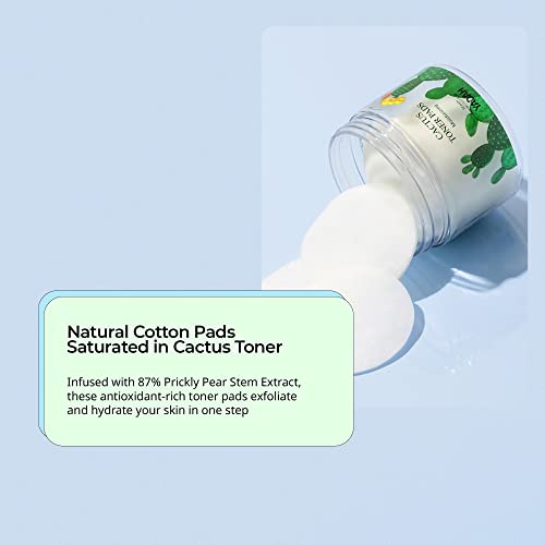 YADAH Cactus Toner Pads 5.07 Fluid Ounce 60 Count, Cruelty Free Facial Cleansing Exfoliator Toning Hydrating Treatment Wipes for Clear Pores Acne Prone Oily Dry Sensitive Skin