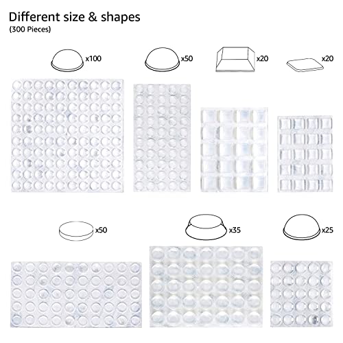 Amazon Basics Cabinet Door Bumpers, Clear Self Adhesive Pads for Surface Protection, Noise Reduction and Sound Dampening, Rubber Stoppers for Drawers and Cupboards, 300-Piece, 6.9 x 4.5 x 0.6 inch