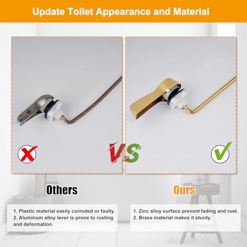 Hibbent Universal Metal Front Mount Toilet Handle Replacement Kit | Shinny Gold Solid Brass Toilet Flush Tank Lever, Stainless Steel Flapper Chains for Most Toilet Tanks - color: Polished Brass, style: Upgraded Front Mount