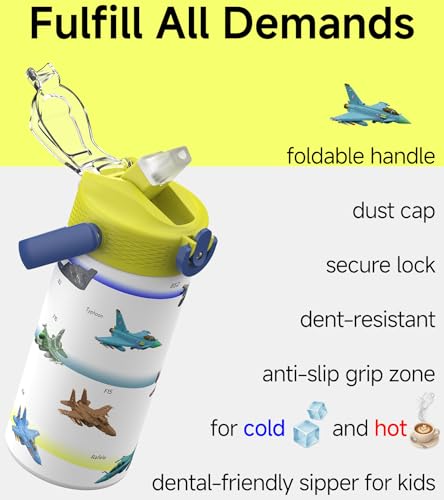 MYFOREST 14oz/400ml Insulated Kids Water Bottle, Odor-free Liner, 3D Touch | No Plastic Taste, Surgical Steel - No Chemical Leaching, Name Spot, Soft Sipper, Gift for AvGeek, Block Guardians: Air - color: Block Guardians: Air
